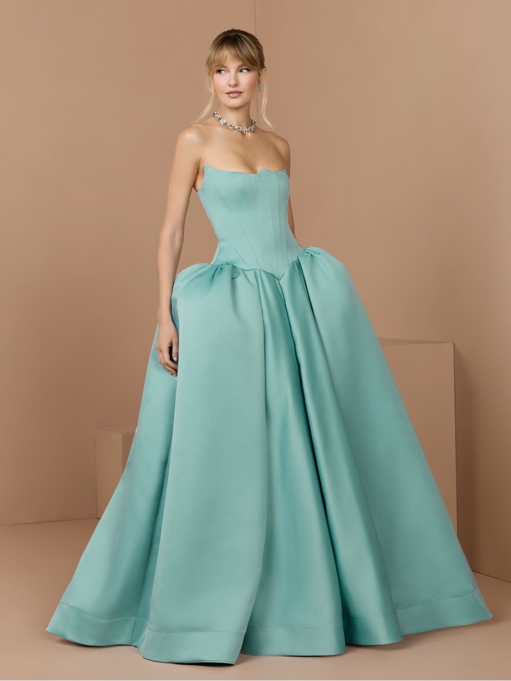 Mac Duggal 21259 Blue Strapless Satin Corset Ball Gown Size 4 NWOT